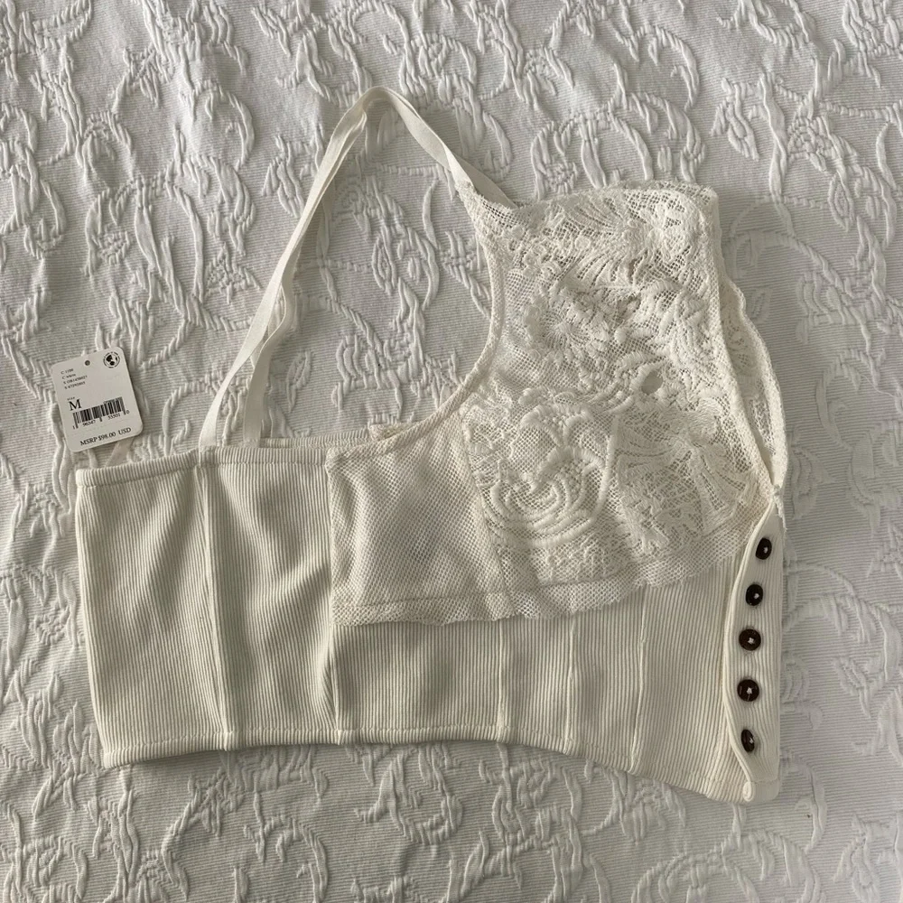FREE PEOPLE WHITE HAVE MY HEART CROPPED TANK TOP sz. M NWT
